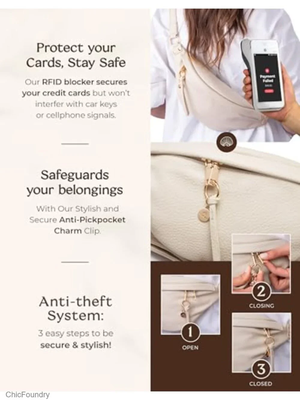 RFID Anti Theft Crossbody Bag with Adjustable Strap Vegan Leather